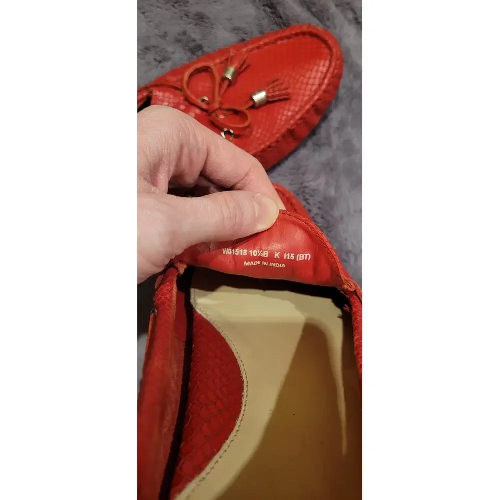 Cole Haan Red Snakeskin Embossed Driving Loafers Women 10.5 Tassel Moccasins
